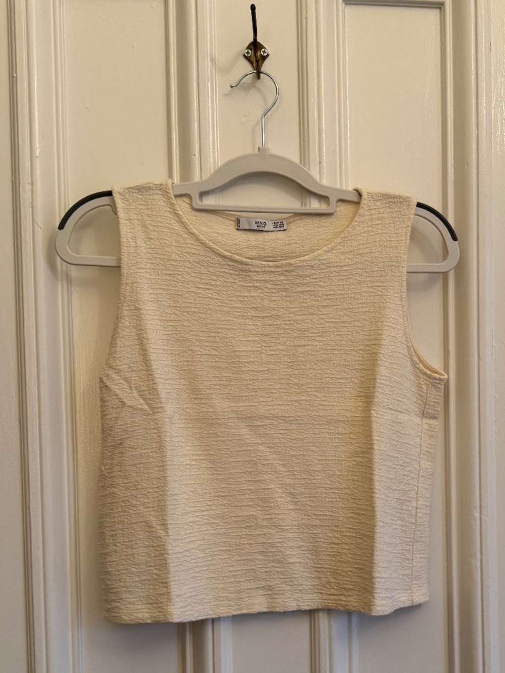 Mango Basics Women's Textured Cropped Tank Top - Cream - Size XXS